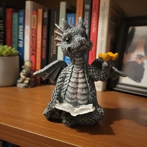 NEW Dragon Figurine with Book &  Butterfly Shelf Decor